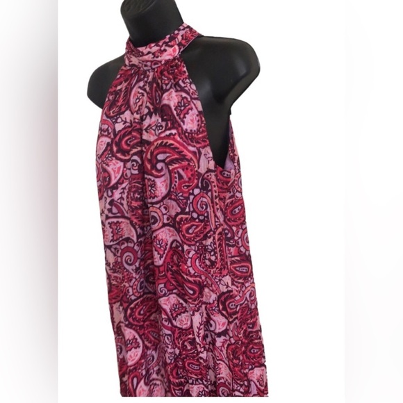 Cynthia Steffe fuchsia red pink combo silk like tiered halter maxi dress‎ size L - Picture 4 of 8